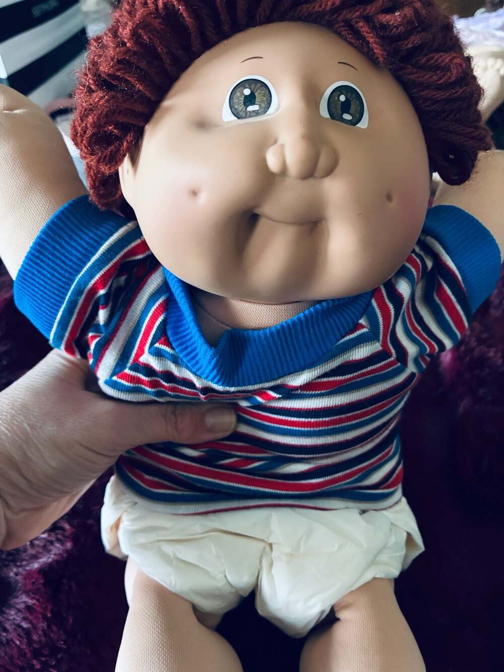 Vtg 1982 Cabbage Patch Boy Doll Red Yarn Hair Brown eyes A508